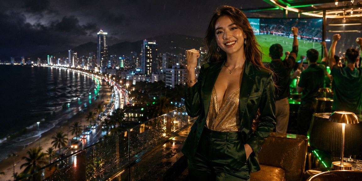 Người phụ nữ Việt Nam tại Nha Trang xem thông tin voucher casino trên điện thoại